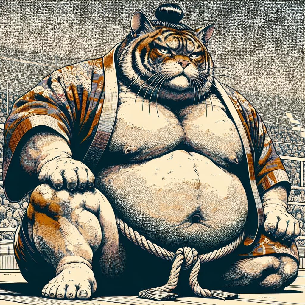 Cat Sumo Wrestler in Anime Style