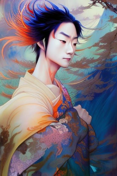 Miyamoto Musashi Samurai Portrait in Anime Style