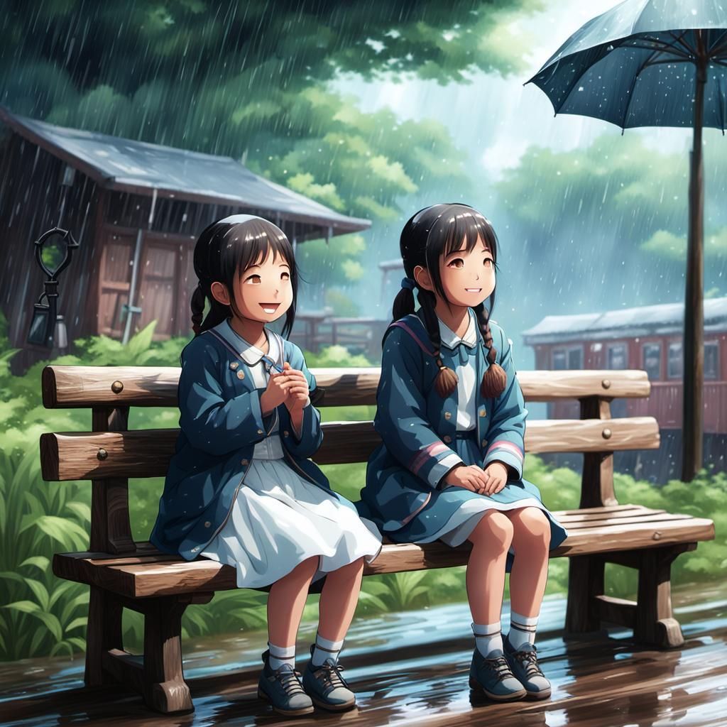 Twins enjoying the rain