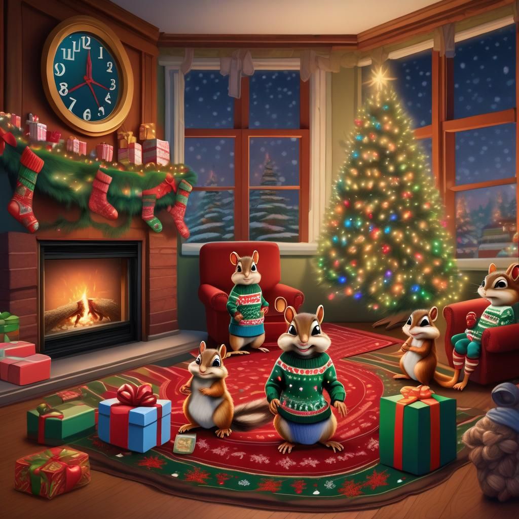 Chipmunk Family Celebrates Christmas Eve