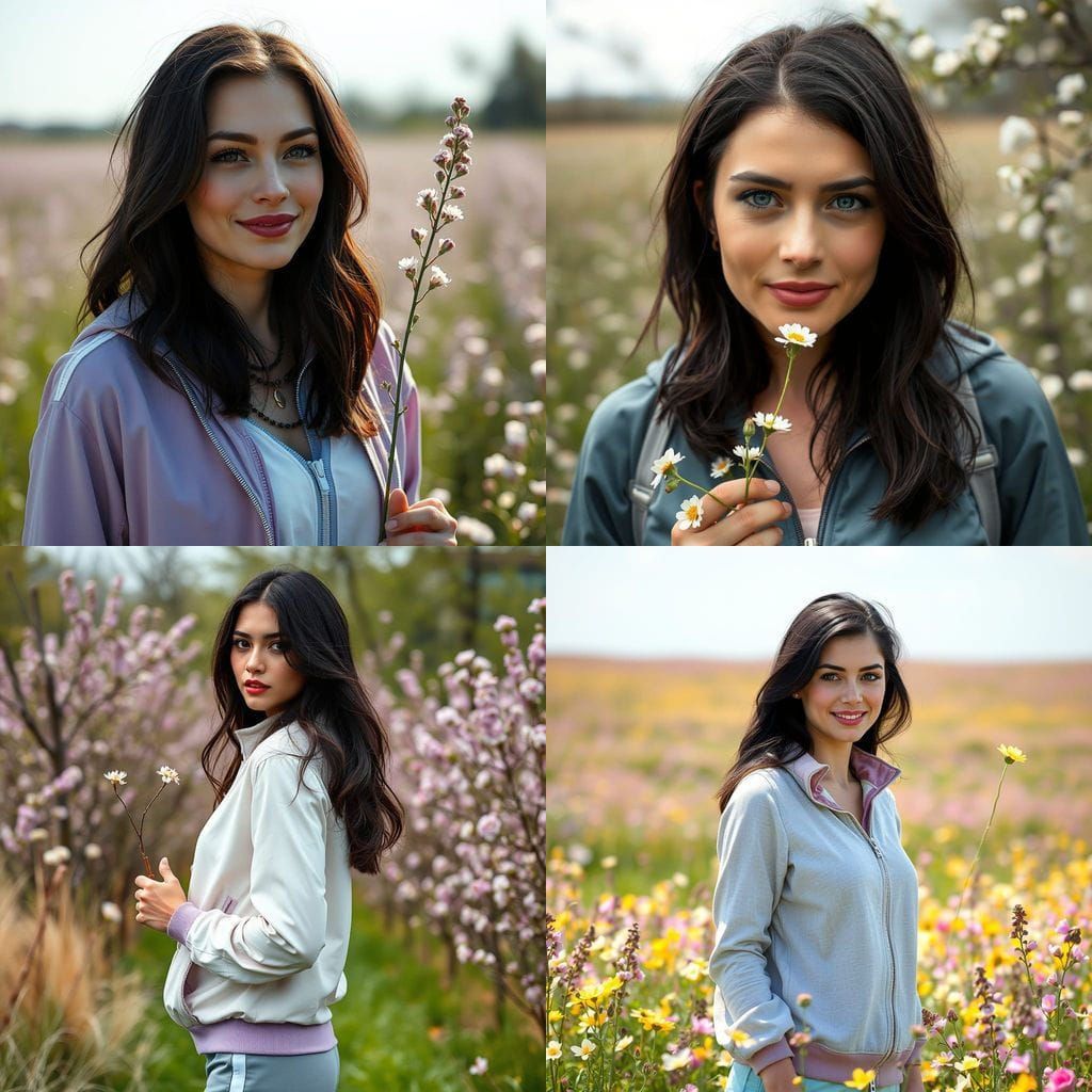 European Woman in Springtime Bloom Amidst a Vibrant Floral L...