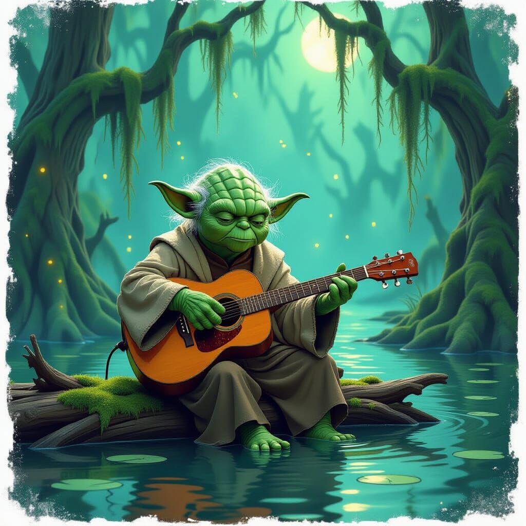 Yoda Plays Guitar in Enchanted Swamp