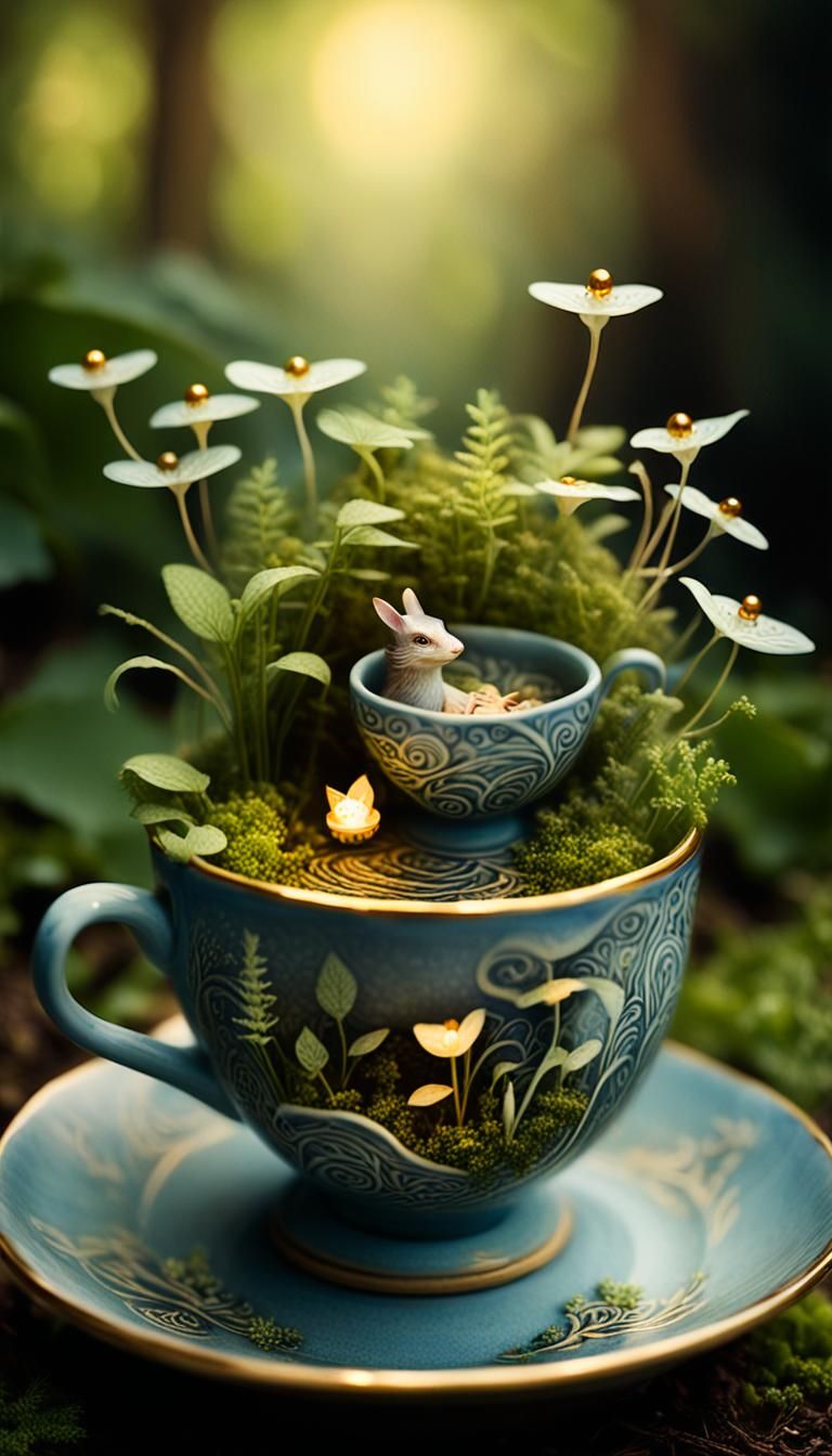 Teacup Ecosystem: Miniature Landscape in Whimsical Style