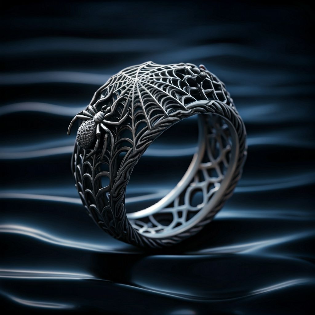 Intricate Spider Web Silver Ring in Ethereal Glow
