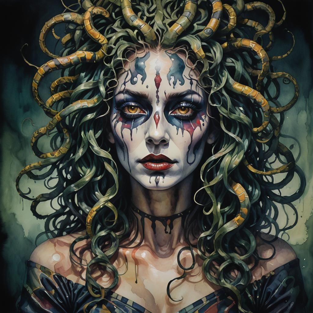 Medusa with Harlequin Facepaint in Surreal Parlor