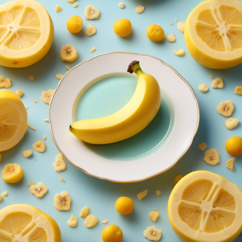 Adorable Chibi Banana on Plate in Anime Style