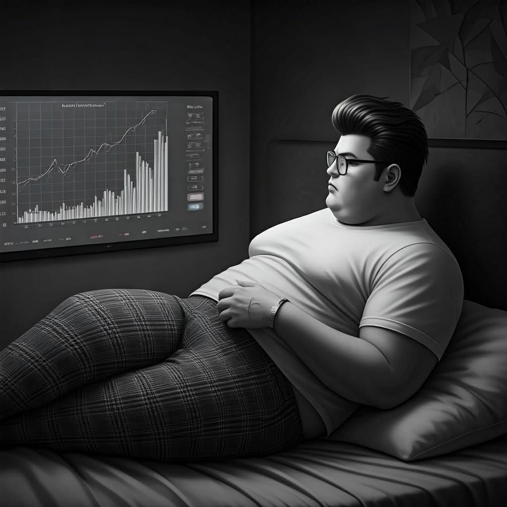 Anime-Style Portrait of a Millennial Man Watching Cryptocurr...