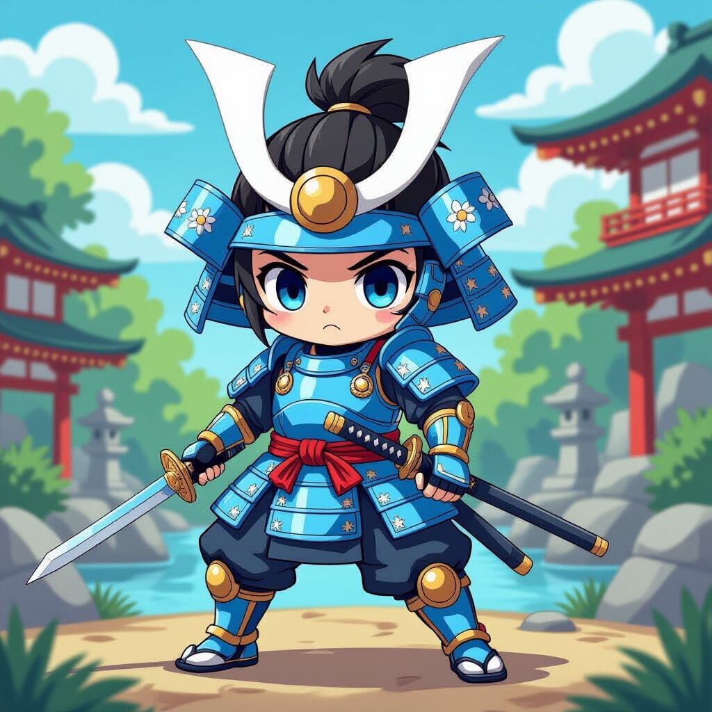 Chibi Samurai in Japanese Pop Art Style