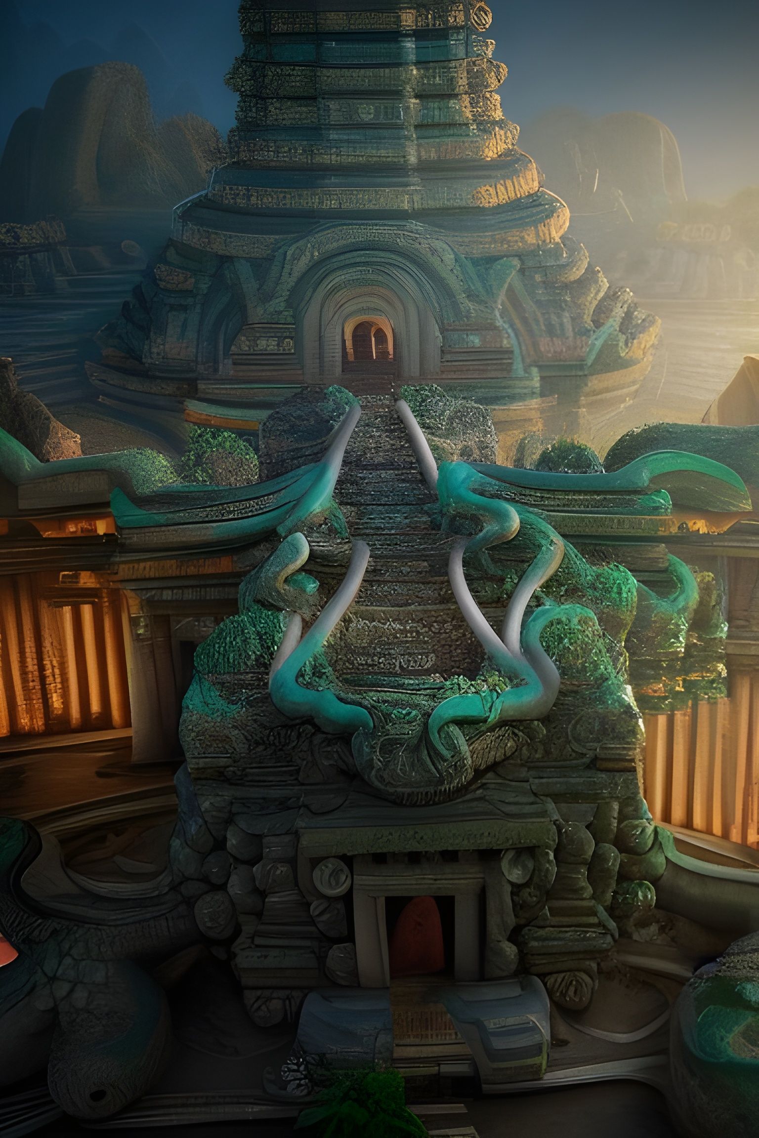 Ancient Snake God Temple in Ethereal Fantasy Style