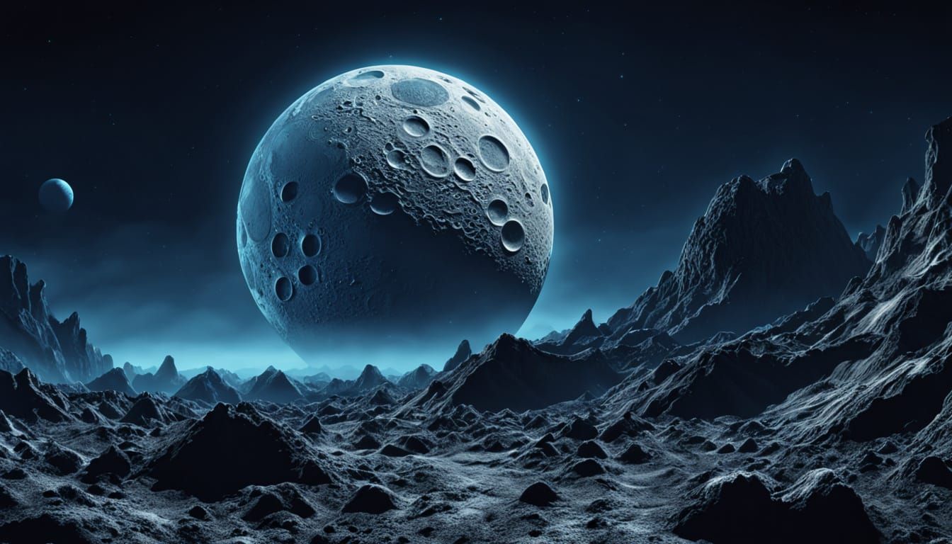 Obsidian Blue Quantum Moon in Greg Rutkowski Style