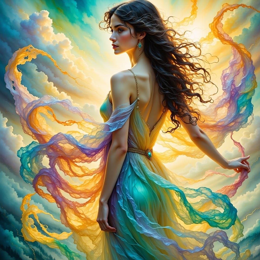 Iris: Greek Goddess of Rainbows in Ethereal Mist