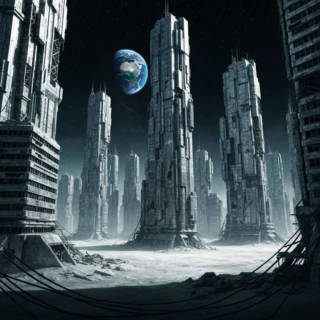 Desolate Futuristic Moon City in Dark Concept Art Style