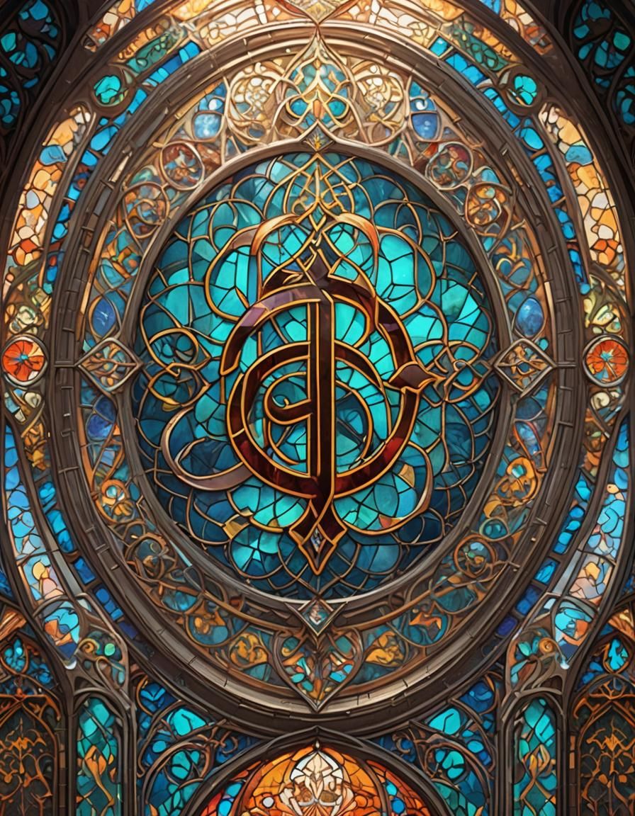 Arabic Calligraphy in Stained Glass, Digital Art
