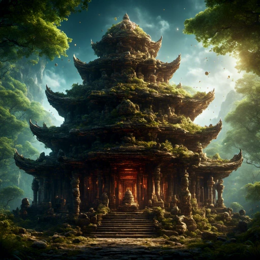 Hyperrealistic Temple in Cosmic Wisdom Style