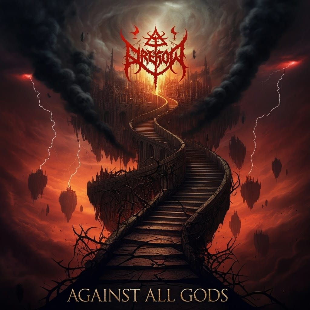 Dark Fantasy Horror Scene: Ruined City and Shattered Stairca...