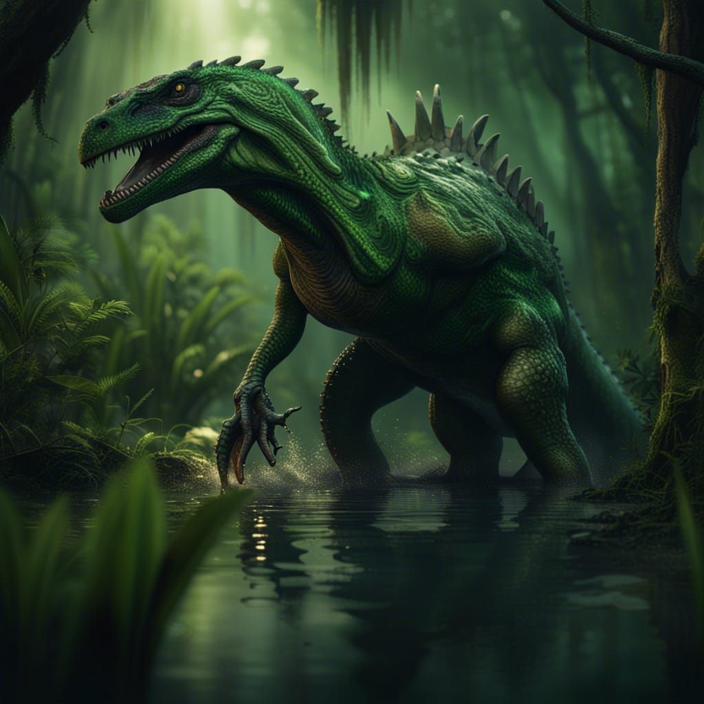 Giant Green Swamp Monsterosaur in Detailed Matte Painting