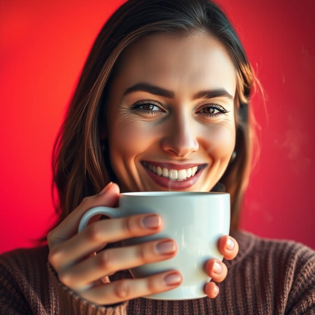 Woman's Morning Coffee, Hyperrealistic Splash Art