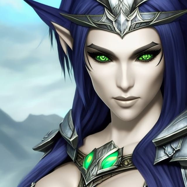 Fantasy Elf War Cleric with Black Hair