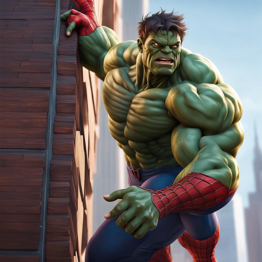 Hulk as Spiderman Climbing a Skyscraper