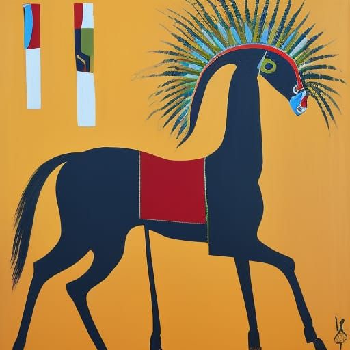 Whimsical Horse in African Primitive Oil Paint Style