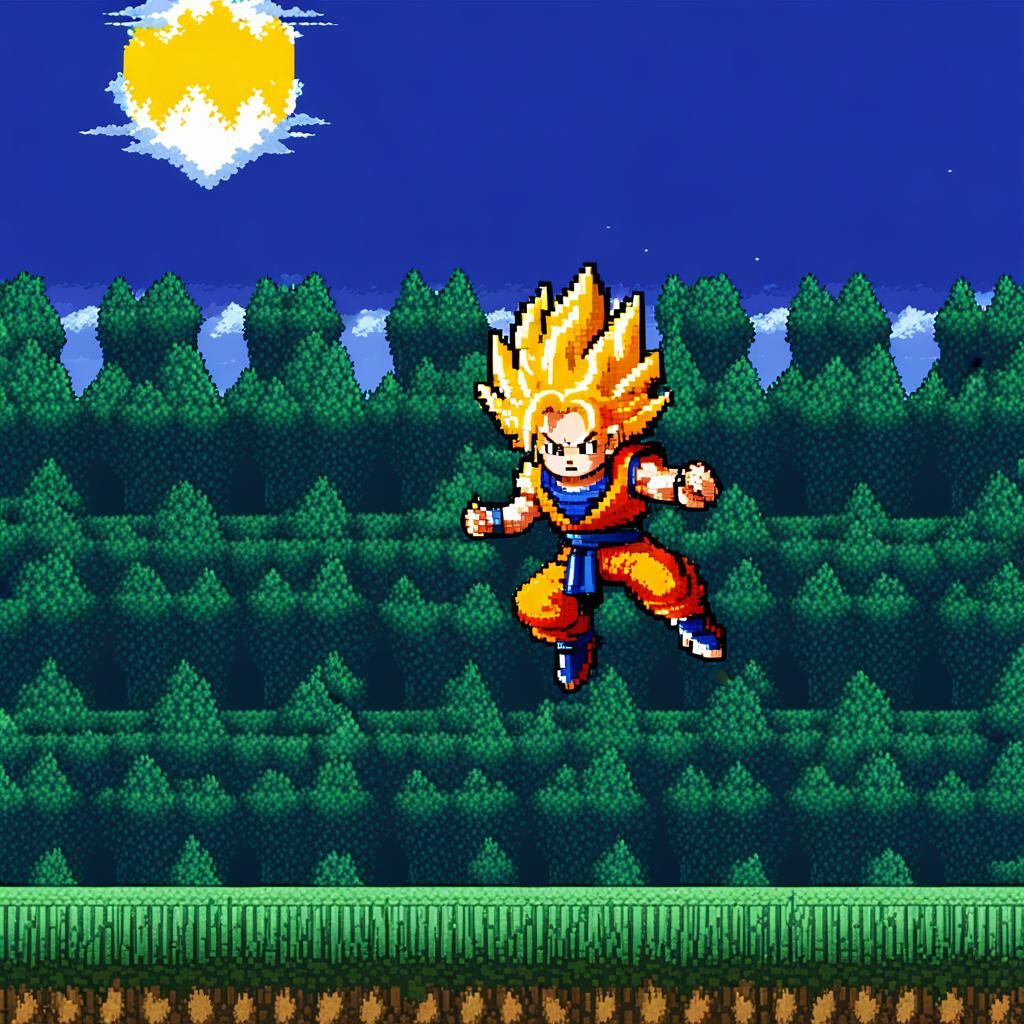 Epic Super Saiyan in 32-bit Pixel Art