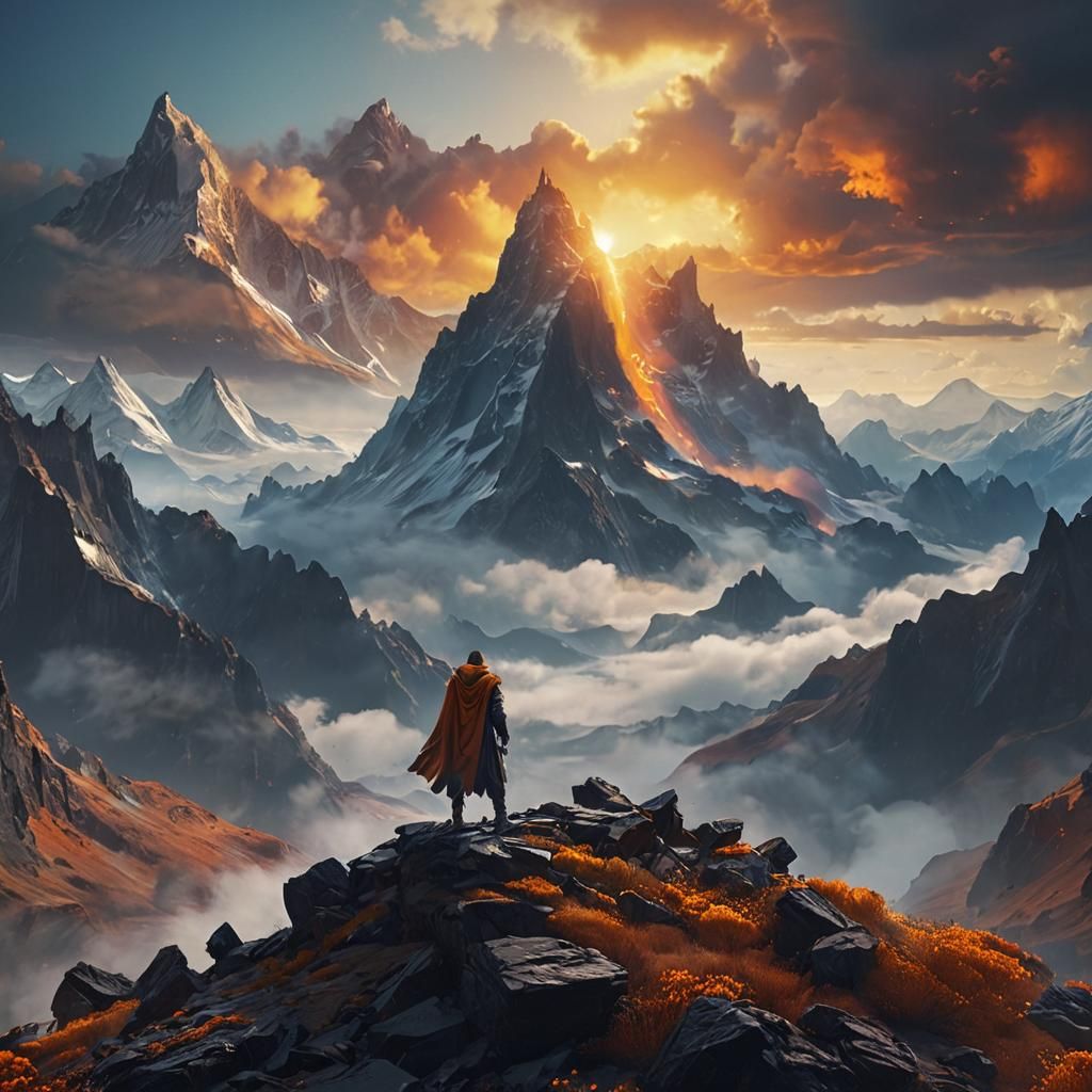Majestic Being on Mountain Peak: Digital Matte Painting