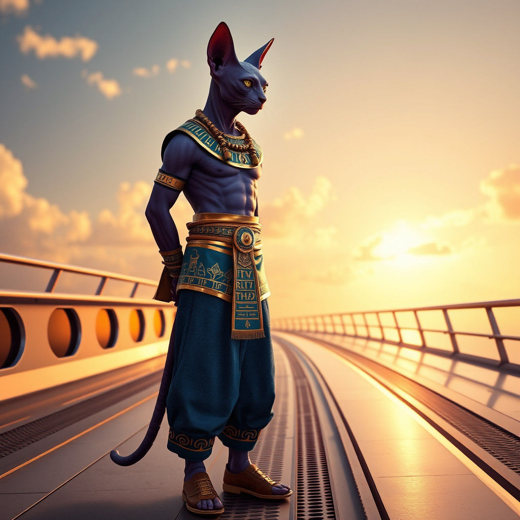 Egyptian Cat God on Spaceship Deck in 8K