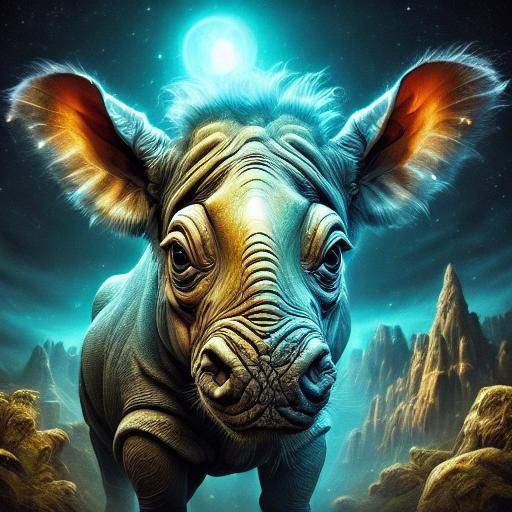 Alien Rhinoceros Close-Up in a Surreal Savanna