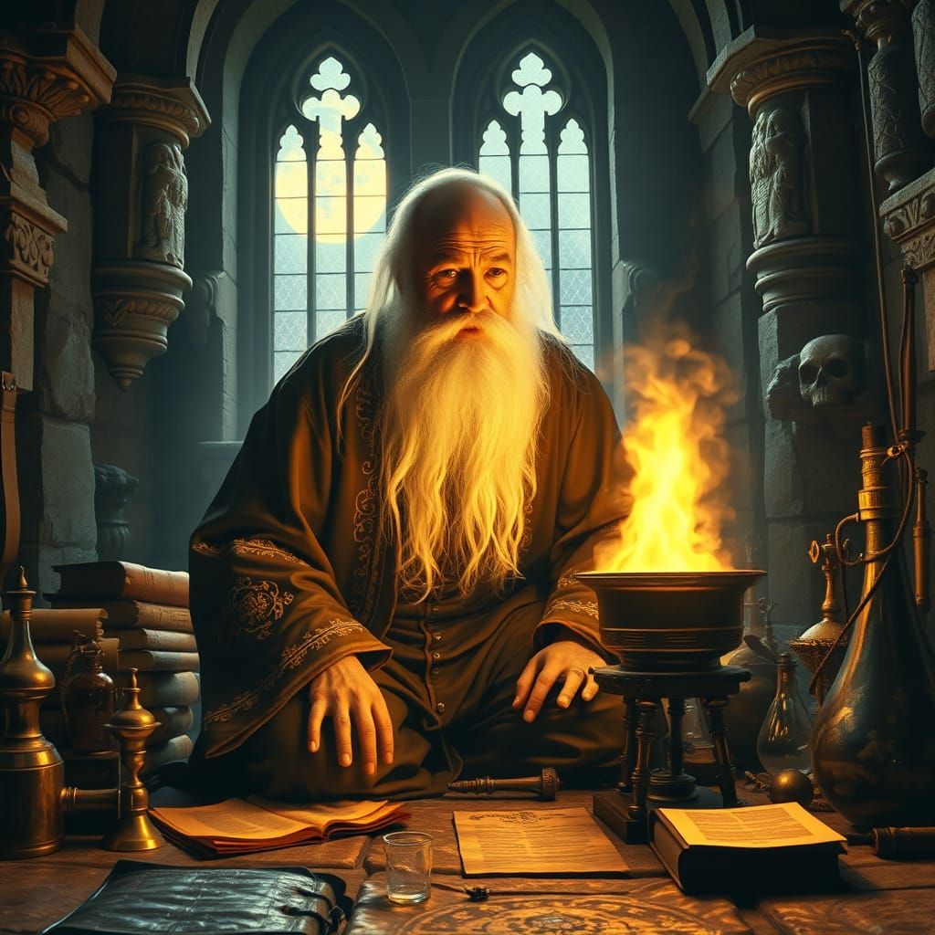 Gothic Alchemist in Awe of Ancient Knowledge