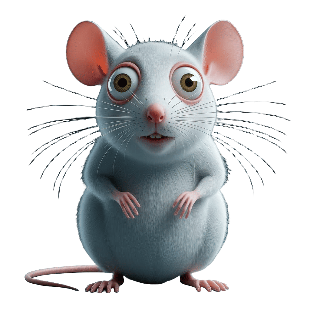 CGI Illustration of a White Mouse with Bulging Eyes
