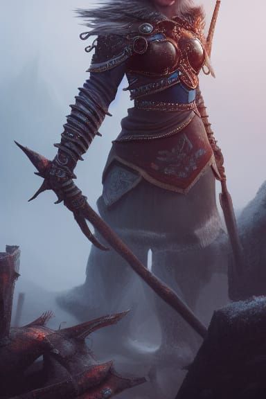 Female Jotunn Warrior in Runic Norse Armor