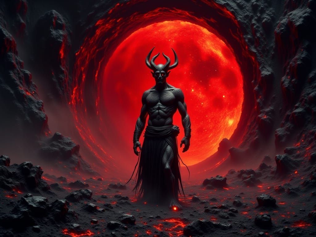 Demon Lord Rises From Red Hellscape in Babylon Style