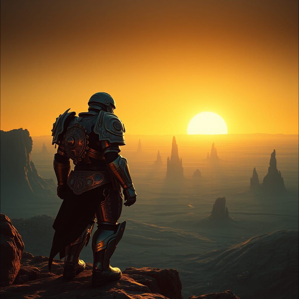 Baroque Soldier on Alien World in Dark Fantasy Style