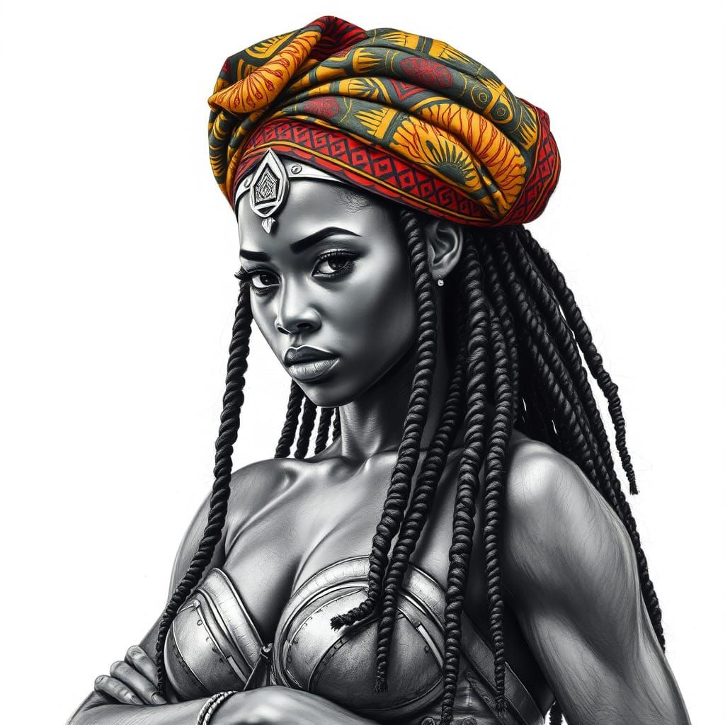 Regal Black Wonder Woman in Kente Headwrap