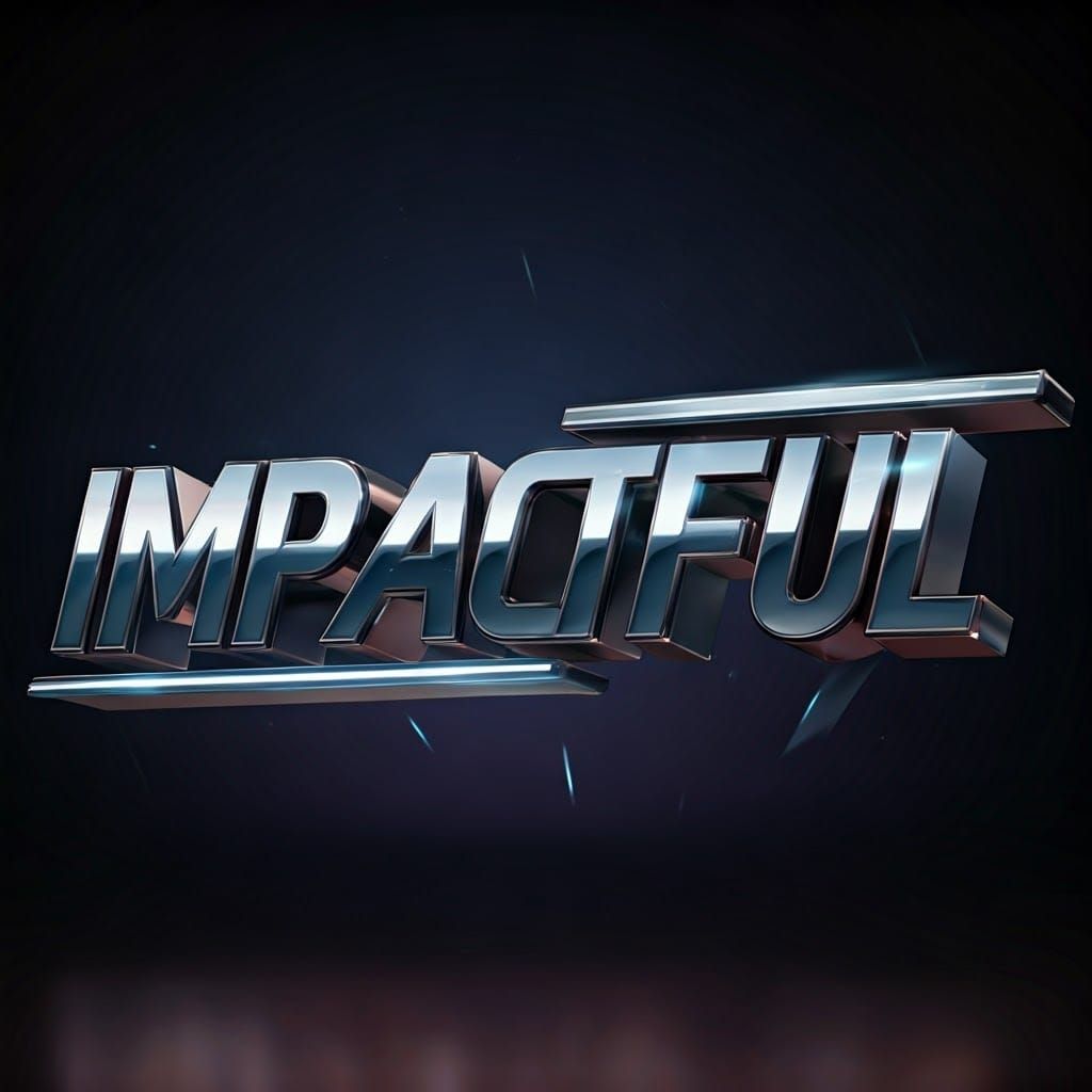 Dynamic 3D Typography of "IMPACTFUL" in Metallic Font