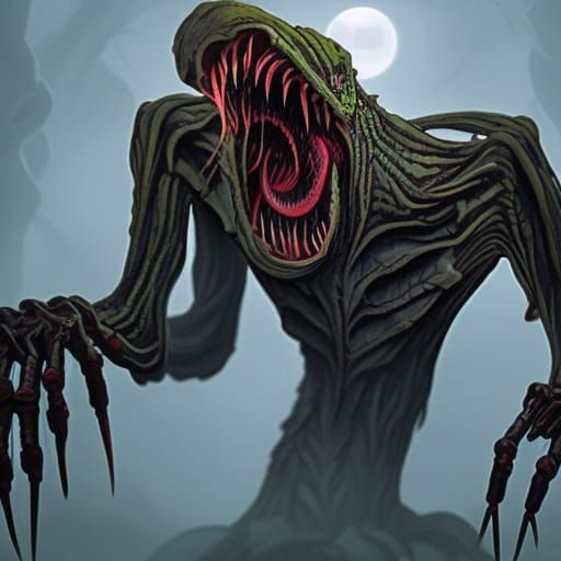 Monstrous Gray Being with Amber Eyes, Detailed Matte Paintin...