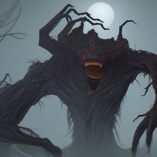 Monstrous Gray Being with Amber Eyes, Detailed Matte Paintin...