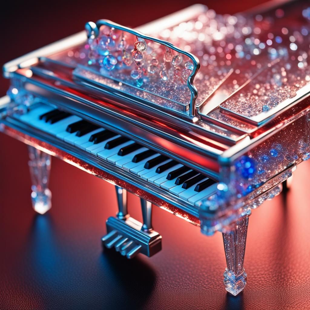 Miniature Sparkling Ice Glass Piano in Hyperrealism