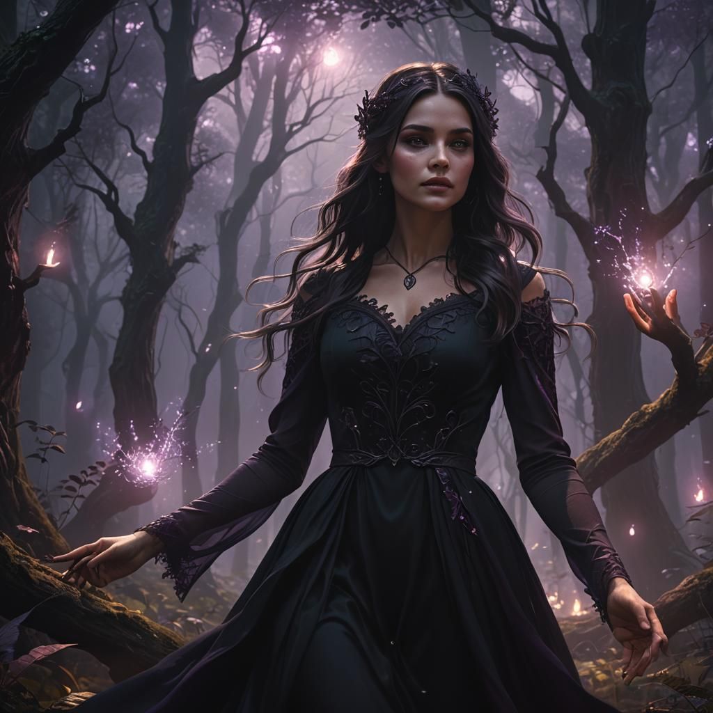 Dark Fantasy Girl Doing Black Magic Art