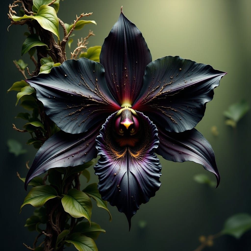 Exotic Black Dracula Orchid in Digital Illustration Style