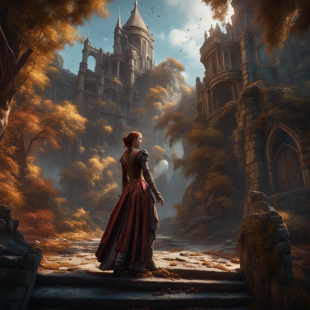 Fantastical Rogue Wooing Maiden in Detailed Matte Painting