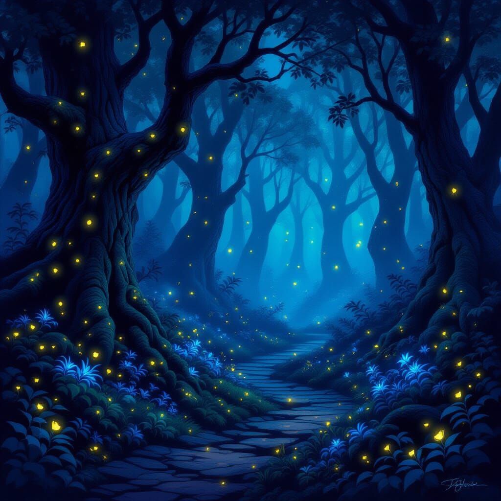 Mystical Bioluminescent Forest at Midnight