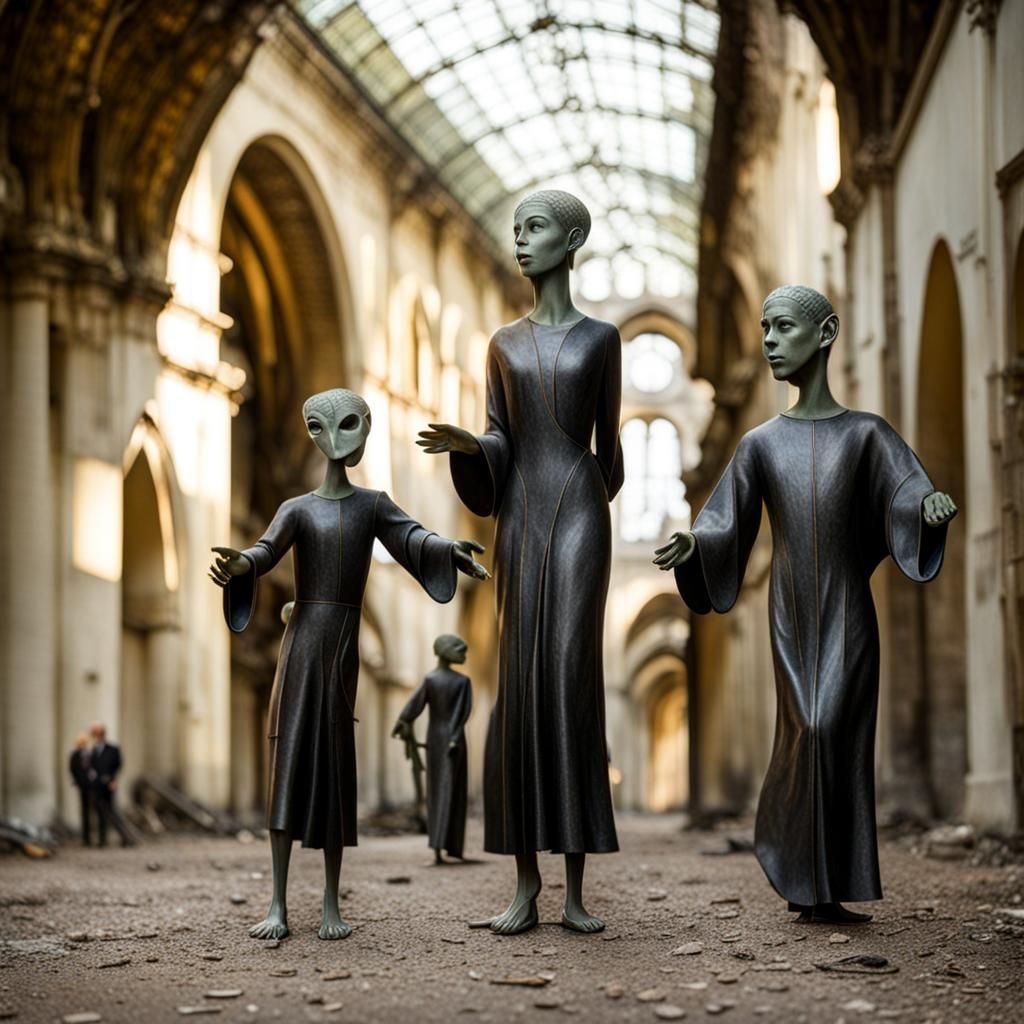 Exotic Aliens Celebrate in Surreal Restaurant Photo