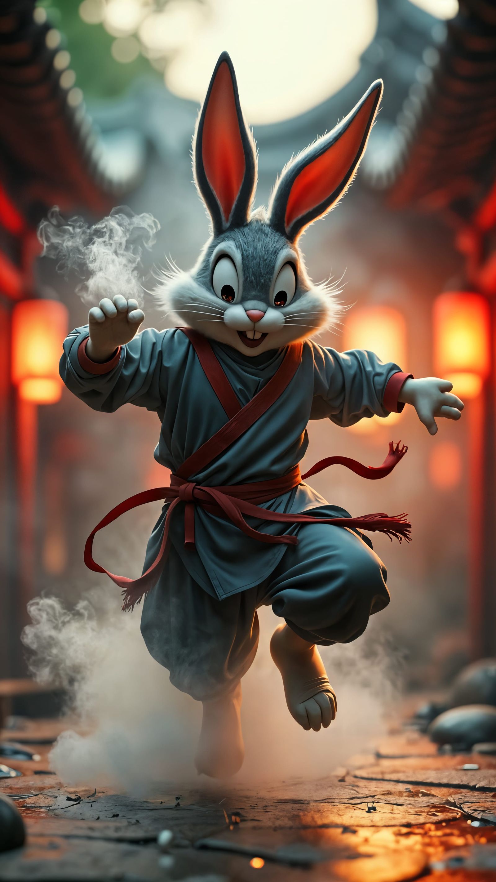 Bugs Bunny as Ninja: Detailed Digital Illustration