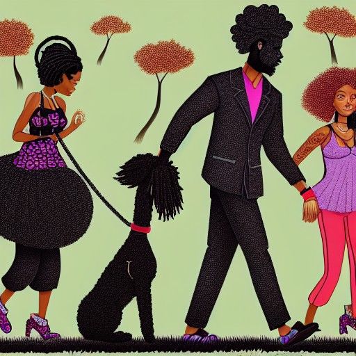 Black Man and Wife Walking Dogs in Park