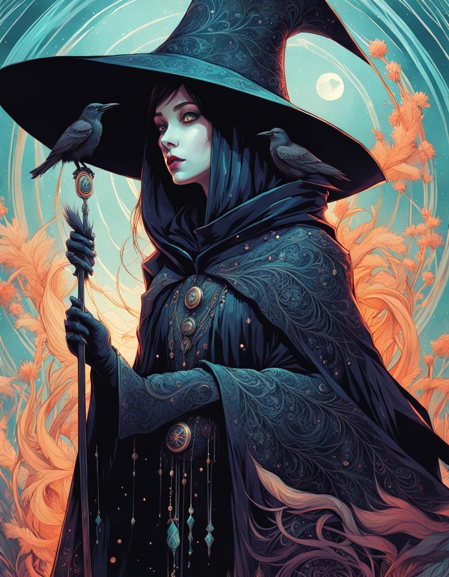 Galactic Kenku Witch with Ravens, Digital Painting