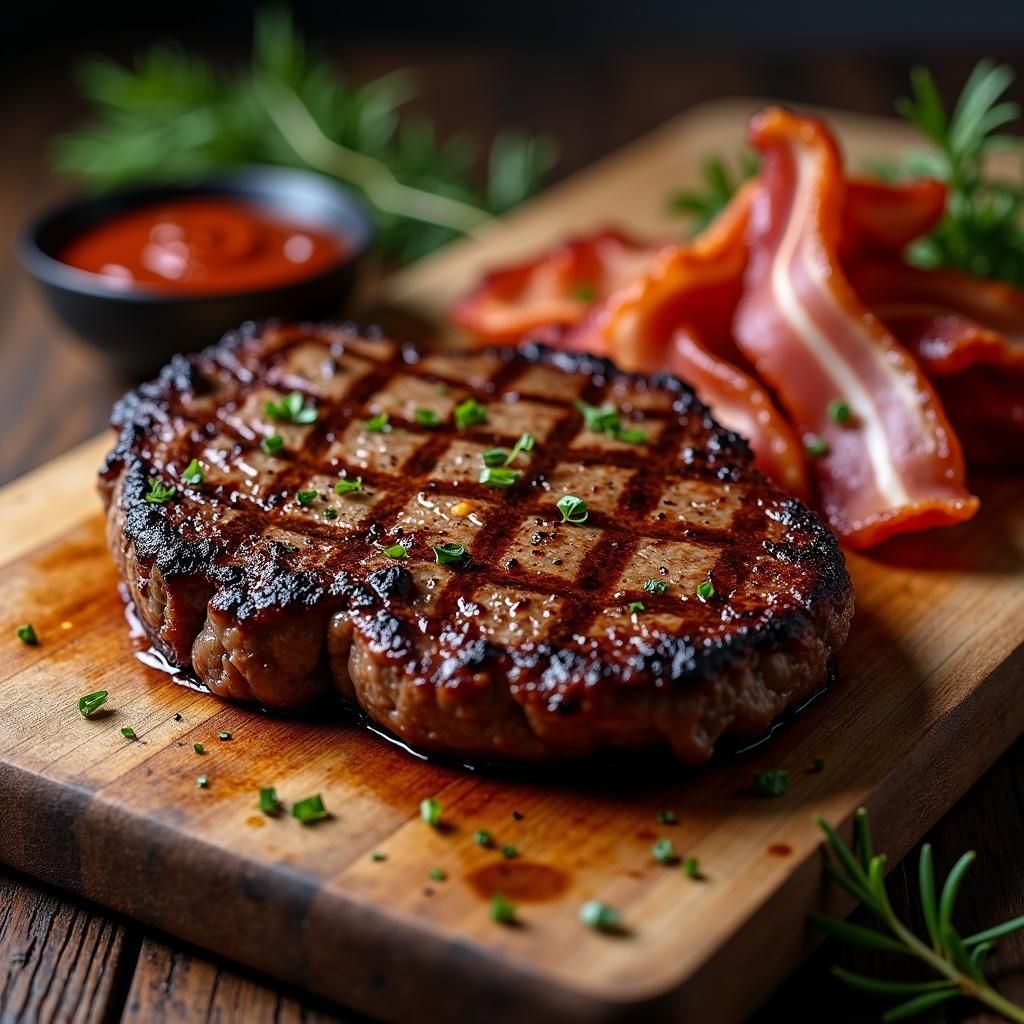Grilled Angus Steaks and Bacon Still Life