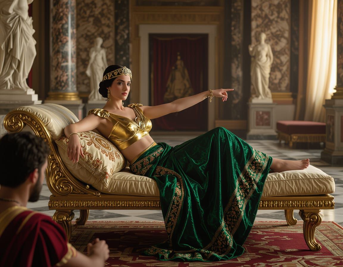 Roman Empress Lounging in Lavish Palace, Baroque Style