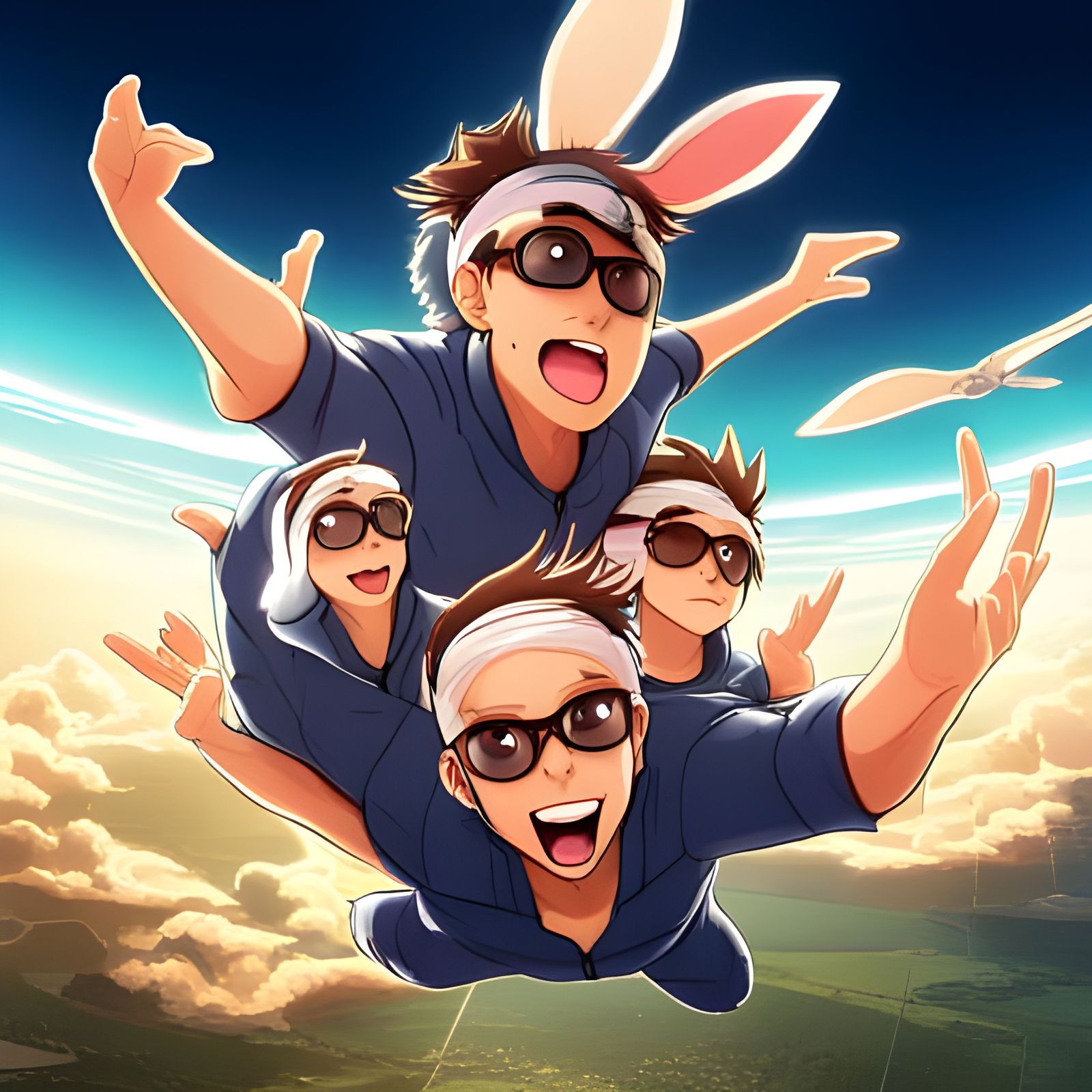 Bunnies Skydiving in Anime Style
