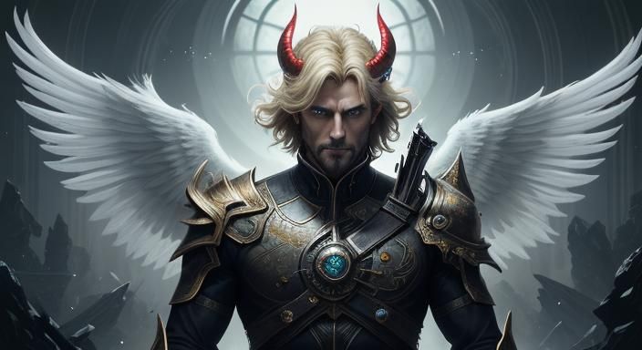 Angelic Warrior and Devil Woman in Dark Fantasy Style